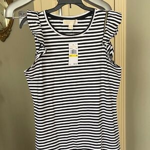Michael Kors Striped Ruffle Sleeve Tank Dress Black & White Size M